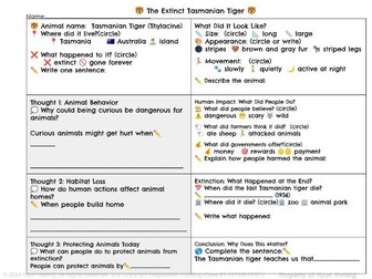Grade 4 Expository Writing — The Extinct Tasmanian Tiger: Human Impact & Facts (Module 10 Scaffoldin