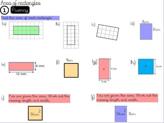 Perimeter and Area- Areas of rectangles - Year 5