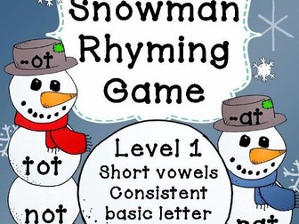 Snowman Rhyming Game - Short Vowels CVC
