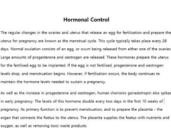 Hormones During Pregnancy - Worksheet