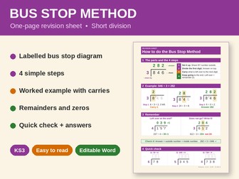 Bus Stop Method (Short Division) – One-Page Revision Sheet