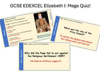 GCSE EDEXCEL Elizabeth I Mega Quiz (Paper 2)
