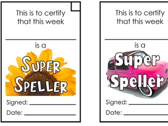 Spelling certificates - 4 on A4