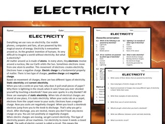 Electricity Reading Comprehension Passage and Questions - PDF