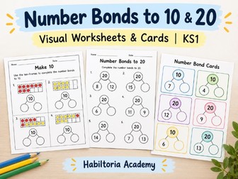 Number Bonds to 10 & 20 | Visual Worksheets & Cards | KS1