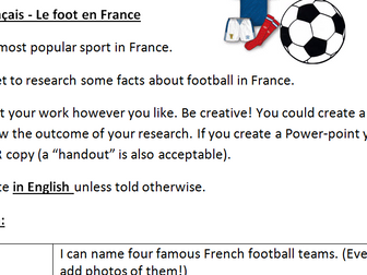 Le foot en France - Project homework