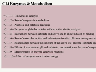 NEW IB Biology Unit C1.1 Enzymes & Metabolism