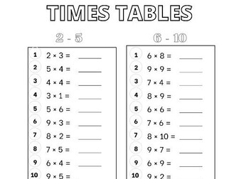 Times tables  - Printable Worksheet