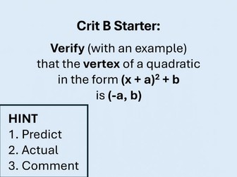 IB MYP Criterion B - Quadratic Vertex