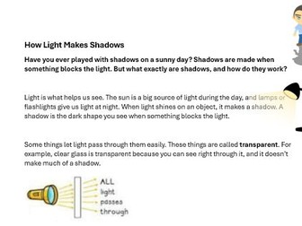 How Light Makes Shadows Science Reading