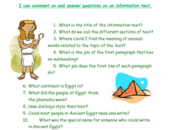 Ancient Egypt information text comprehension | Teaching Resources