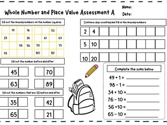 Whole Number and Place Value First Level Differentiated Assessment