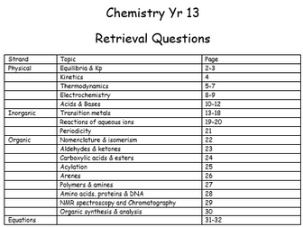 AQA A Level Chemistry Retrieval Questions & Equations