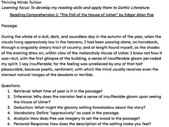 KS3 Gothic Literature Reading Comprehension Pack