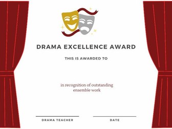 Drama Department Certificates (Dramatic Style) - Thank you, Well Done, Awards, Achievement, Theatre
