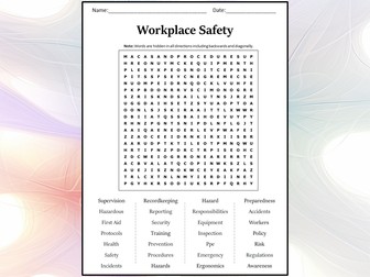 Workplace Safety Word Search Puzzle Worksheet Activity