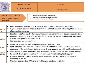 GCSE Music Edexcel 9-1- "Killler Queen" Key Terms Sheet