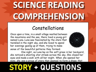 Constellations Reading Science Story Comprehension Questions Worksheet