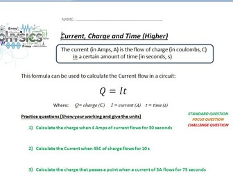 GCSE Electricity - Charge Current and Time Calculations