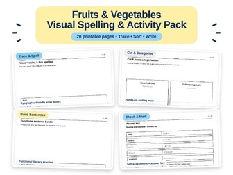 Fruit Veg Spelling Fine Motor Worksheets
