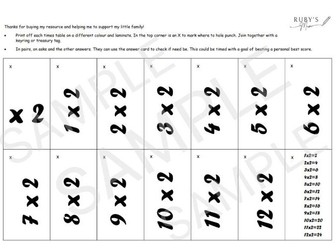 Times table flash cards - full set