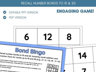 Bonds to 10 & 20 Bingo | Class Group Activity Game | Addition & Subtraction