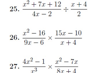 Multiplying And Dividing Algebraic Fractions Worksheet With