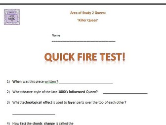 Quick Fire Test 'Killer Queen'- GCSE 9-1 Edexcel Music