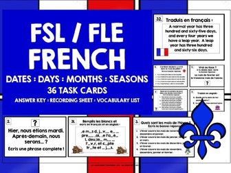 FRENCH DATES DAYS MONTHS SEASONS TASK CARDS