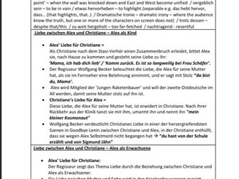 Goodbye Lenin : Das Thema Liebe (GBL theme of Love) Summary and Revision Worksheet