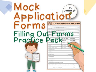 Mock Application Forms Filling Out Forms Practice Pack BTS Grade 6 7 8