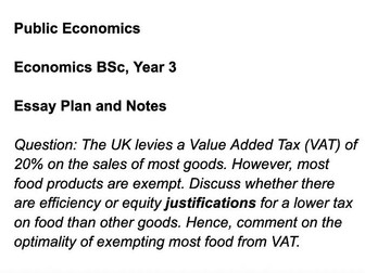Essay Plan for Year 3 Economics BSc Course - Public Economics, Public Finance and Public Policy