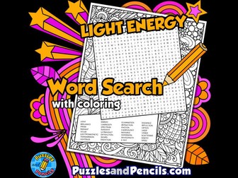 Light Energy Word Search Puzzle Activity Page with Colouring