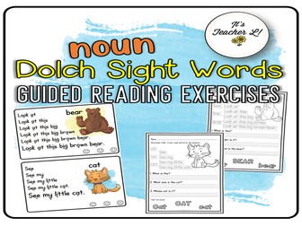 Guided Reading Noun Dolch Sight Words Practice Task Cards and Worksheets