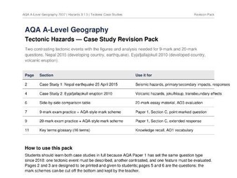 AQA A-Level Geography | Tectonic Hazards | Nepal 2015 + Eyjafjallajökull 2010 Revision Pack