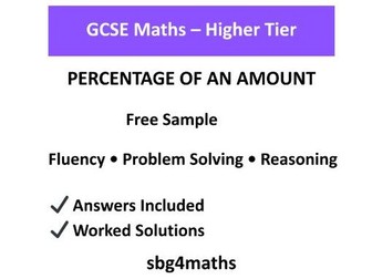 FREE GCSE Maths Higher – Percentage of an Amount Sample Worksheet