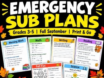 Emergency Sub Plans Template 3rd 4th 5th Grade Fall September