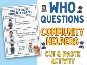 Who Questions Speech Therapy Community Helpers Cut and Paste Worksheets