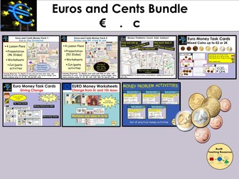 Euros and Cents Money  Presentations Worksheets Activities Bundle