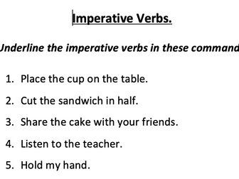Imperative verbs levelled worksheets