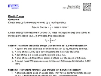 GCSE AQA Topic 1: Kinetic Energy HT Worksheet