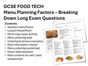 GCSE Food & Hospitality Menu Planning Lesson | WJEC & OCR NEA2