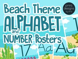 Alphabet Posters, Number Posters, Word Wall Headers in Beach Theme