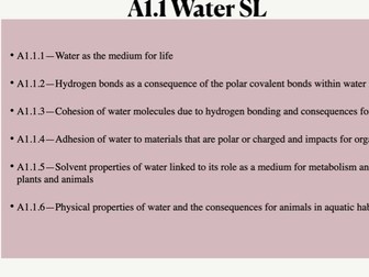 NEW IB Biology Course UNIT 1.1 Water SL Slides