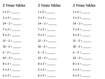 Times table tests 2 5 10