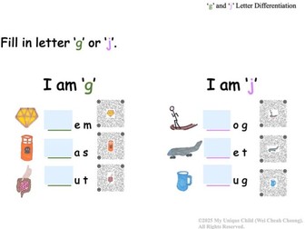 'g' and 'j' Letter Differentiation (Step-by-Step English Literacy Skills Pack for Diverse learners)