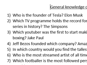 Selection of General knowledge quizzes