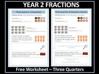 Three Quarters - Year 2 Fractions - Free Worksheet