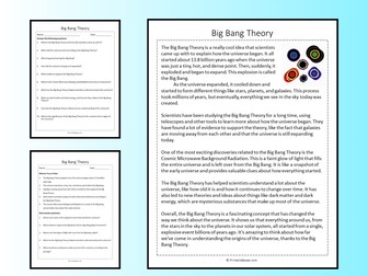 Big Bang Theory Reading Comprehension Passage Printable Worksheet