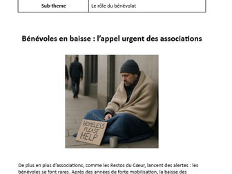 AQA French A Level stimulus card - Bénévoles en baisse : l’appel urgent des associations